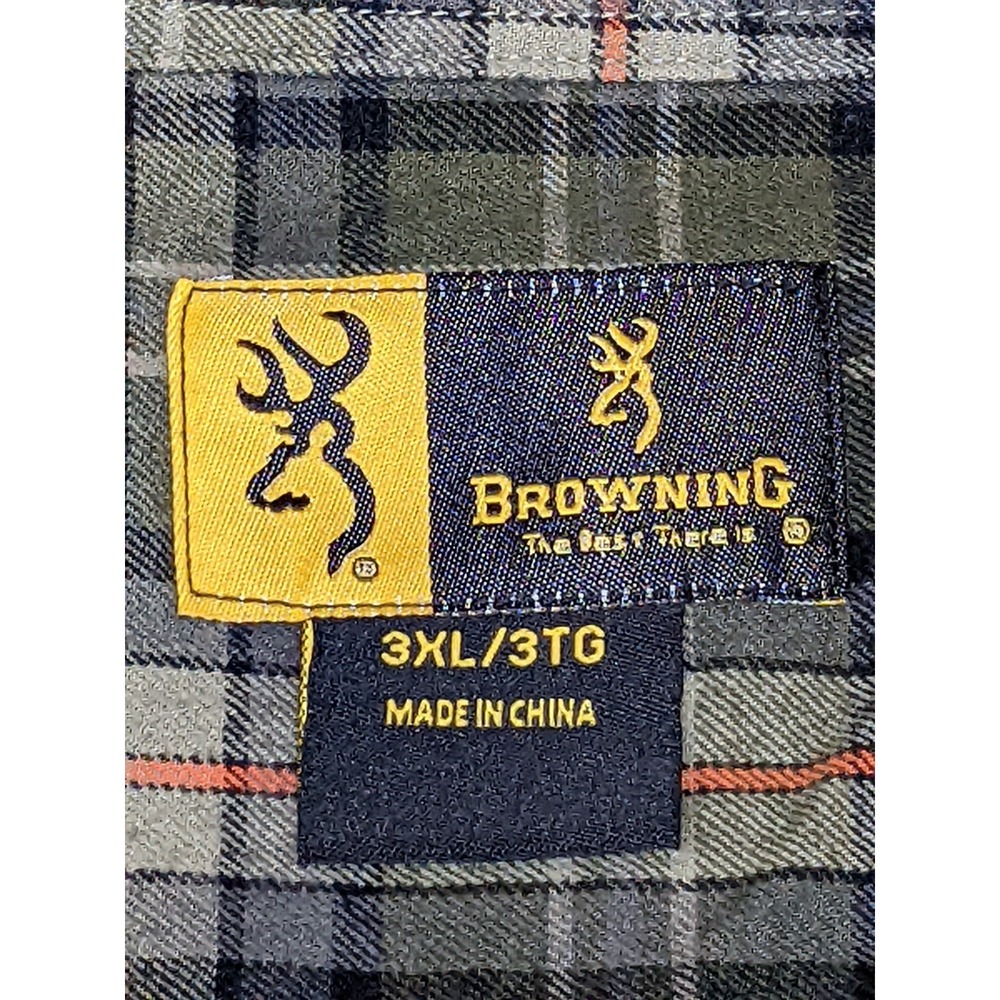 Browning Mens 3XL Green Plaid Flannel Shirt Long Sleeve Outdoor Button Up ~58" - Picture 3 of 16